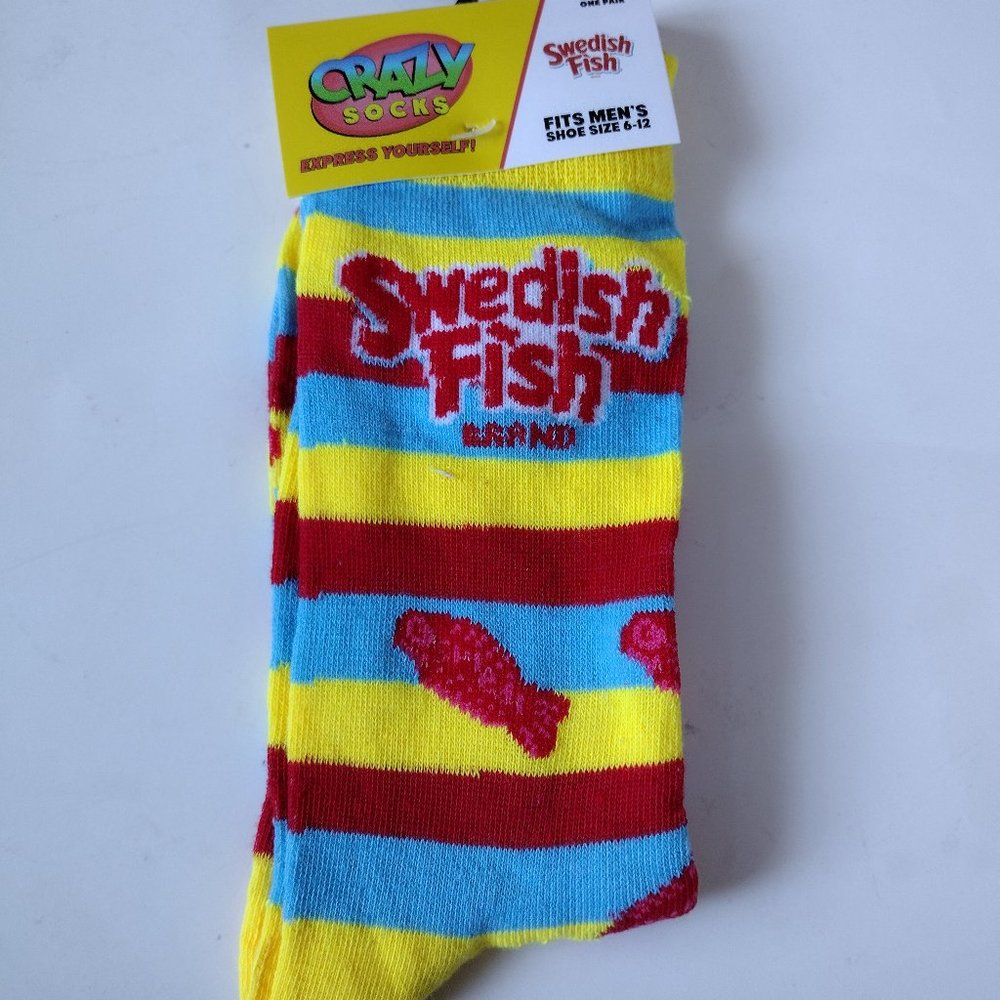 Unisex Crazy Socks Swedish Fish Crew Socks Fits Men's Sz 6-12